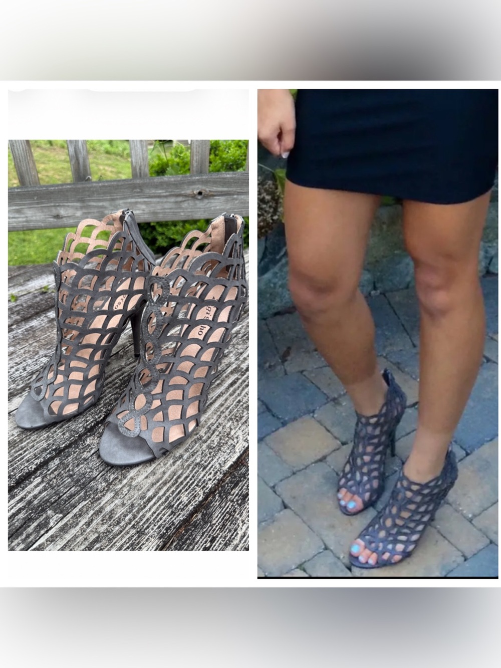 Zigi Soho "Deana" high heels cage cutout back zip 4.5” heel vegan faux leather 9